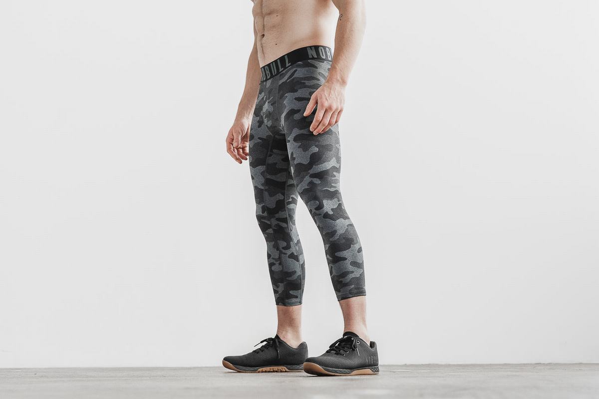 Nobull 3/4 Compression Plush Heather Strumpbyxor Herr Mörkgrå Camo | UC2973501