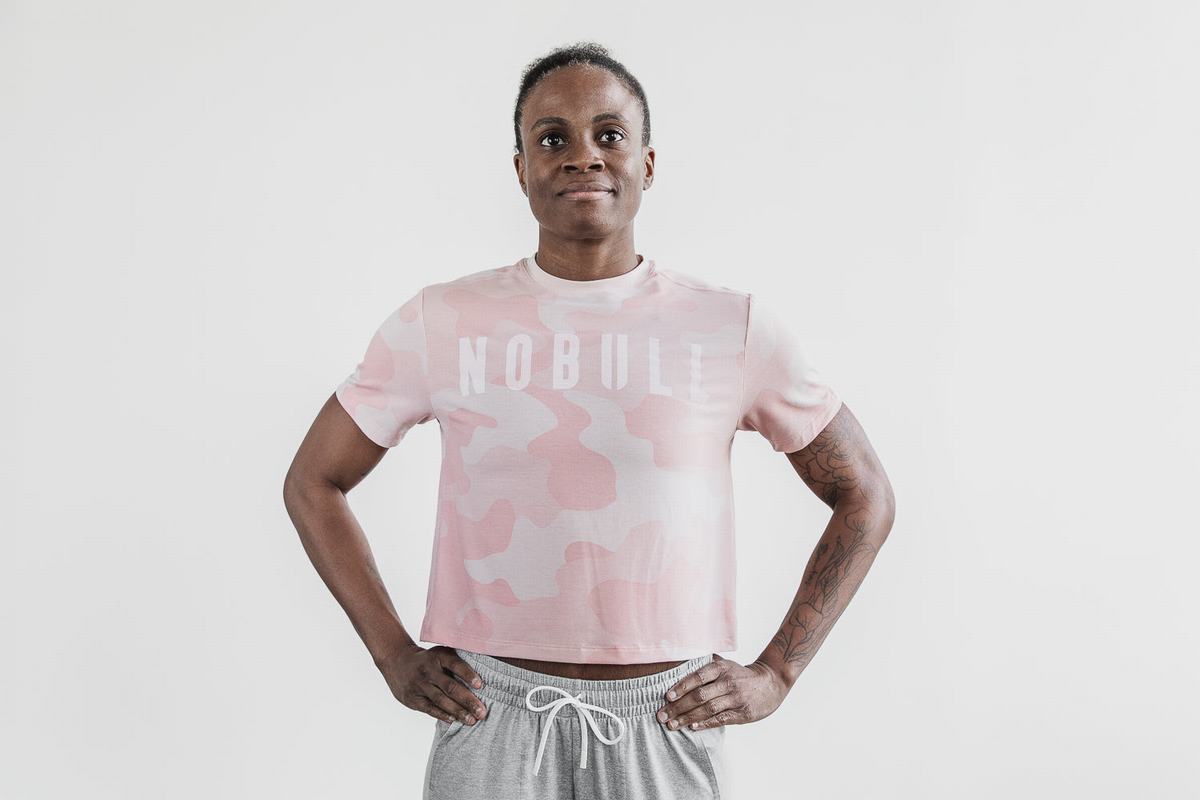 Nobull Boxy T-Shirt Dam Rosa Camo | VX4967350