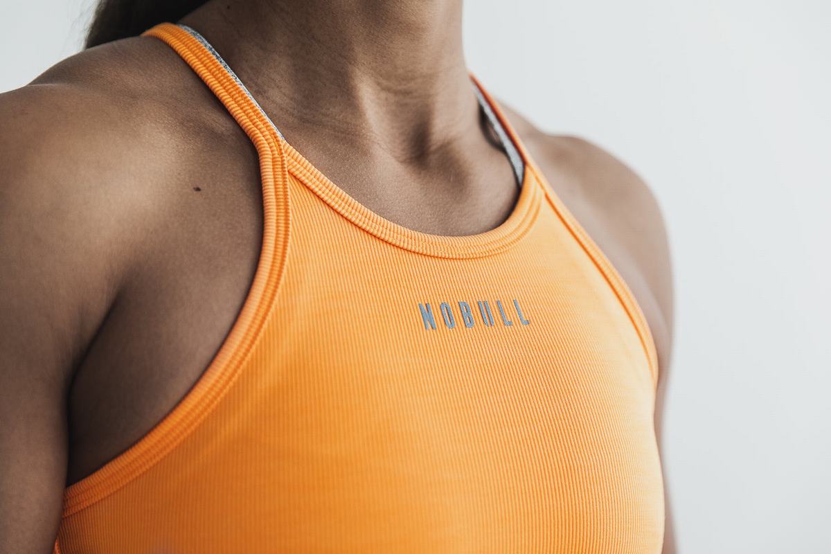 Nobull Halter Crop Tank Neon Ribbed Linne Dam Orange | PQ9854761