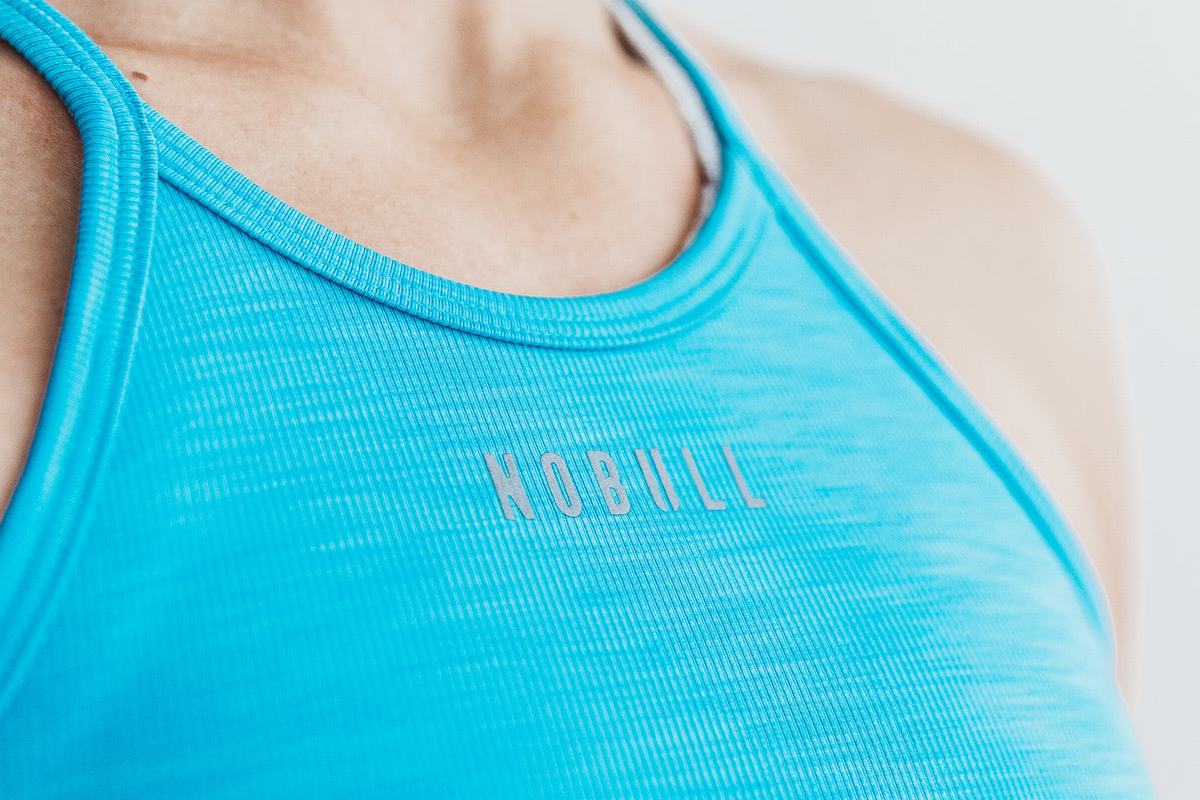 Nobull Halter Crop Tank Neon Ribbed Linne Dam Blå | UQ7693548