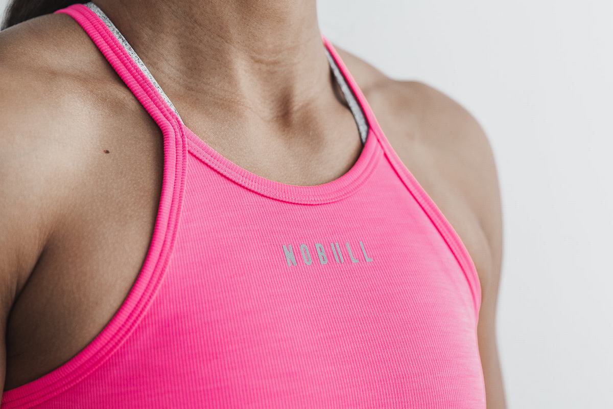 Nobull Halter Crop Tank Neon Ribbed Träningslinne Dam Rosa | LE4857391