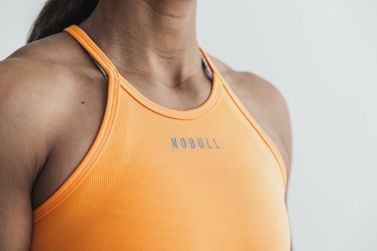 Nobull Halter Tank Neon Ribbed Linne Dam Orange | RO5874320