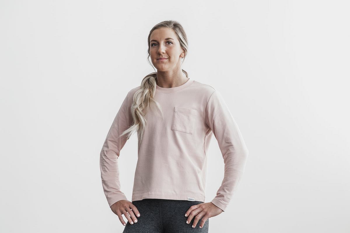 Nobull Heavyweight Pocket Boxy Långärmad T-Shirt Dam Rosa | OS4396827