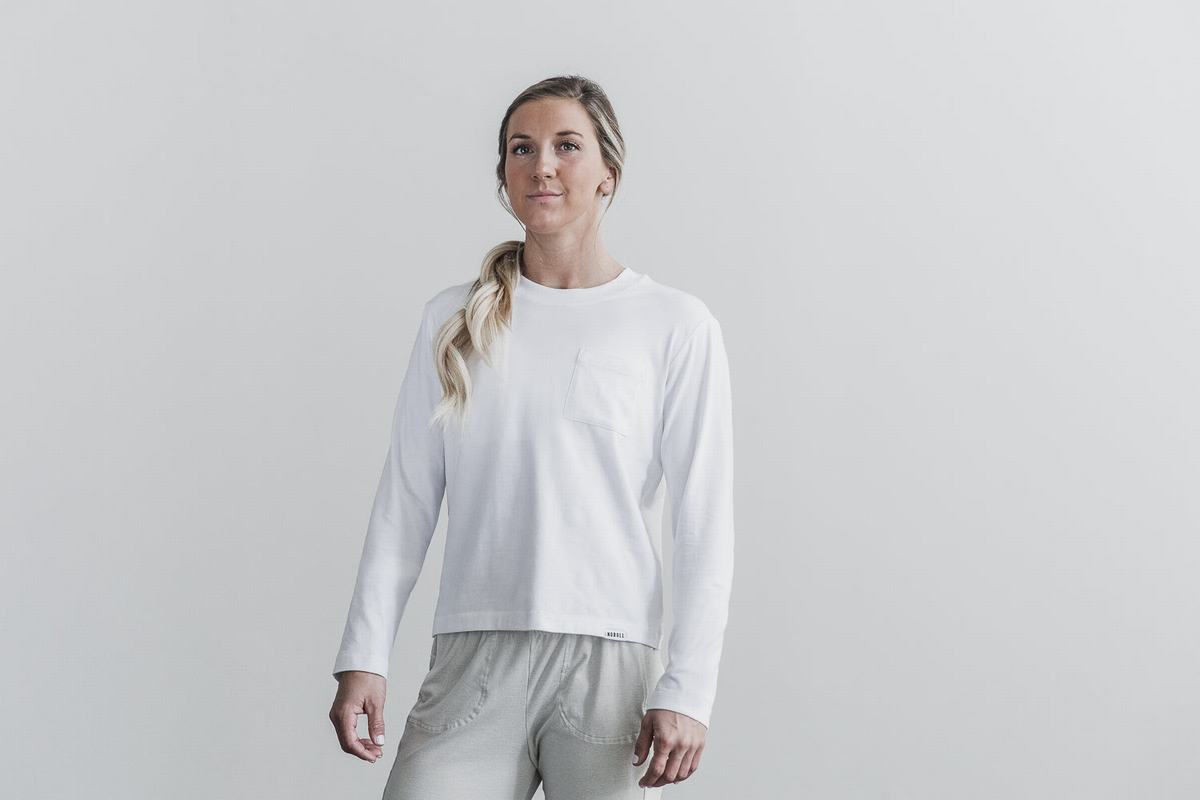 Nobull Heavyweight Pocket Boxy Långärmad T-Shirt Dam Vita | PW8736021