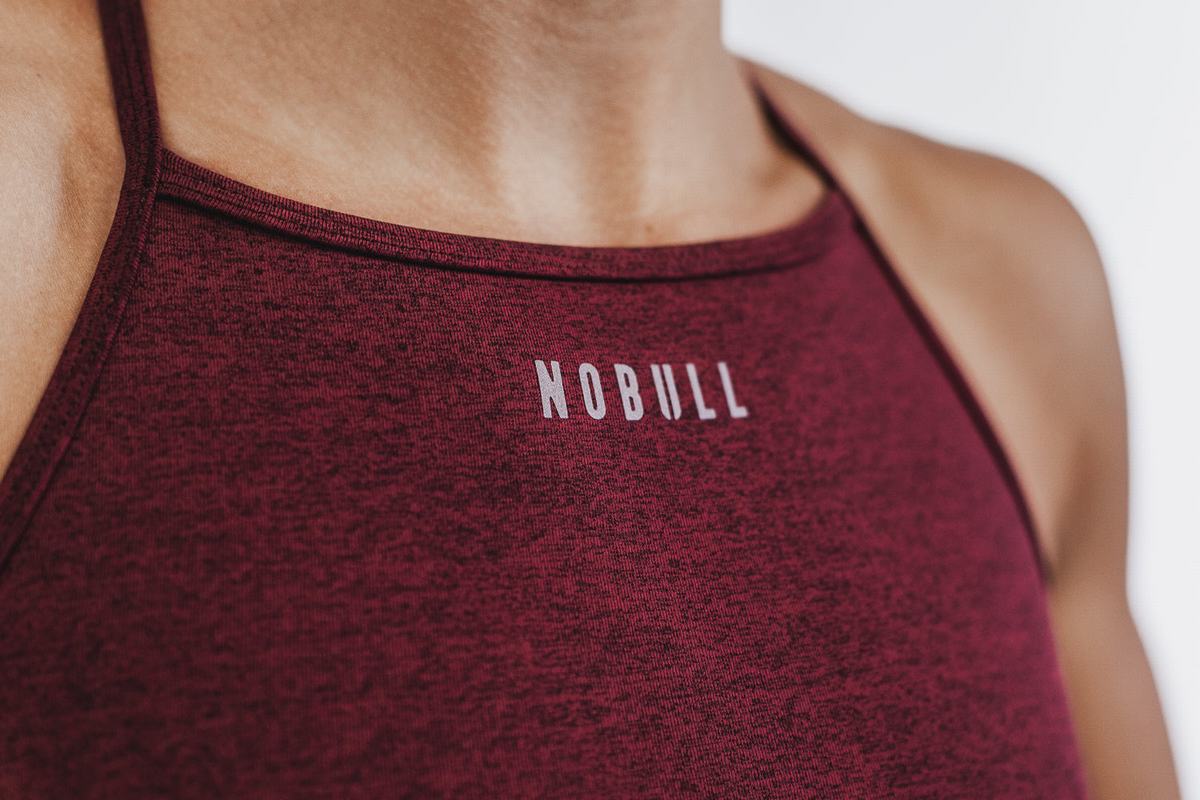 Nobull High-Neck Plush Heather Sport-BH Dam Mörkröda | OK5672189