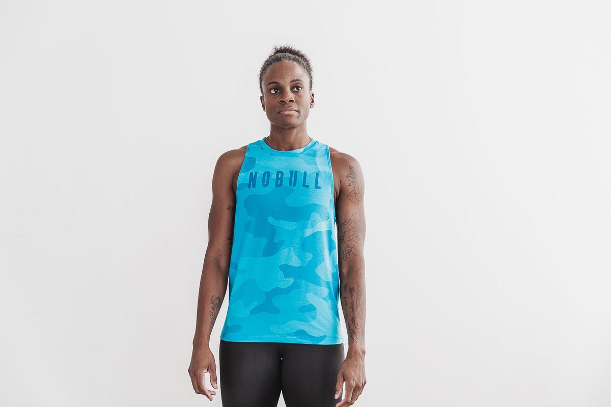 Nobull High-Neck Tank Neon Linne Dam Blå Camo | TI8903675