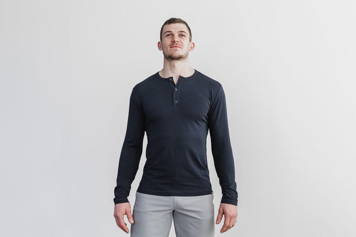 Nobull Lightweight Henley Långärmad T-Shirt Herr Marinblå | ND7156280