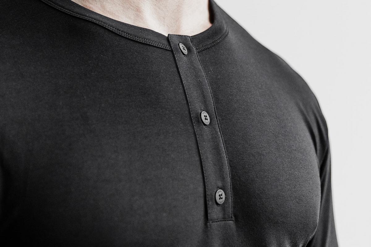 Nobull Lightweight Henley Långärmad T-Shirt Herr Svarta | SE2546791