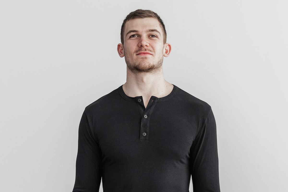 Nobull Lightweight Henley Långärmad T-Shirt Herr Svarta | SE2546791