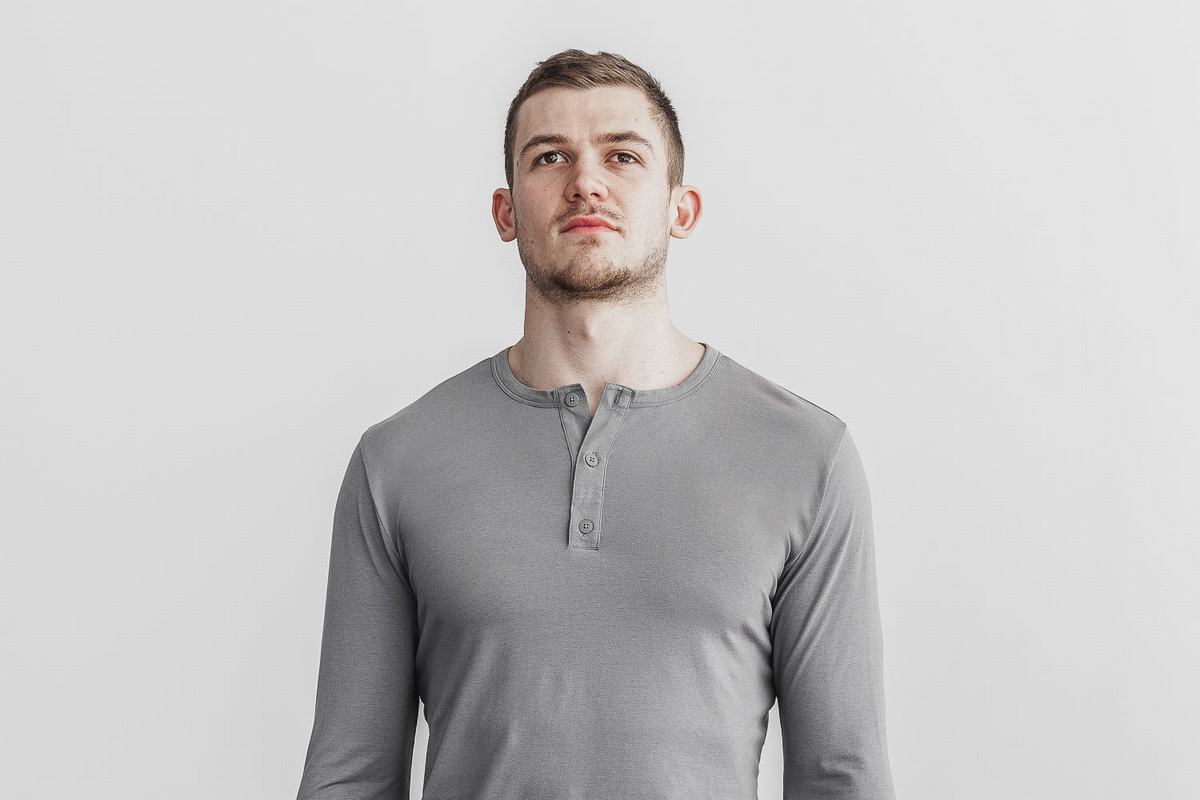 Nobull Lightweight Henley Långärmad T-Shirt Herr Mörkgrå | XC3462079