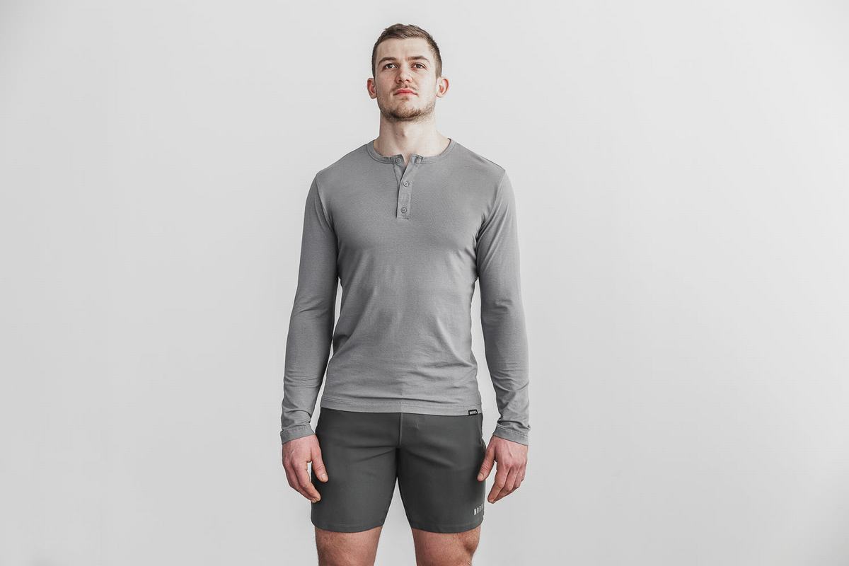 Nobull Lightweight Henley Långärmad T-Shirt Herr Mörkgrå | XC3462079