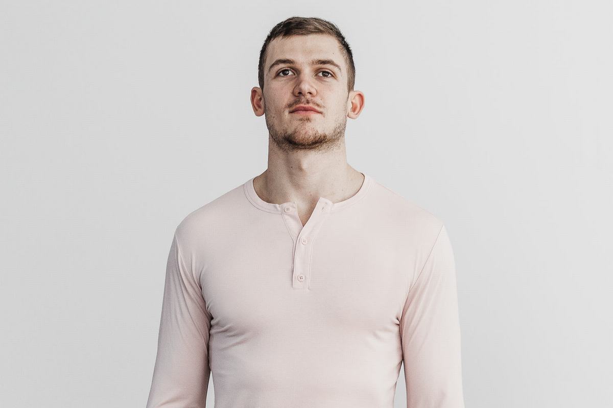 Nobull Lightweight Henley Långärmad T-Shirt Herr Rosa | XW0419658