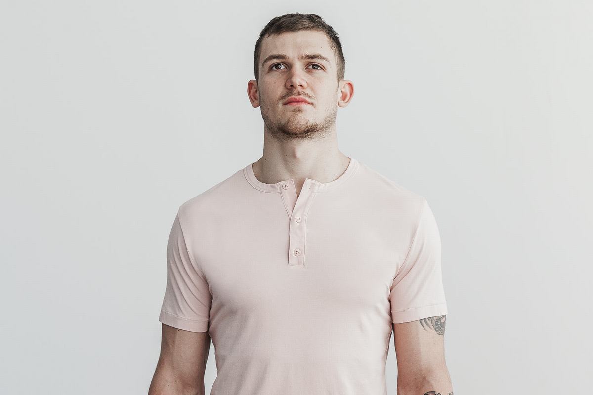 Nobull Lightweight Henley T-Shirt Herr Rosa | GA0372465