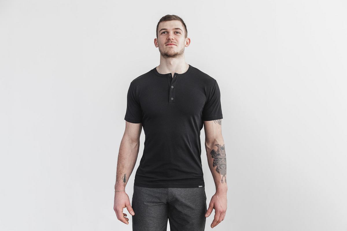 Nobull Lightweight Henley T-Shirt Herr Svarta | LC7394160