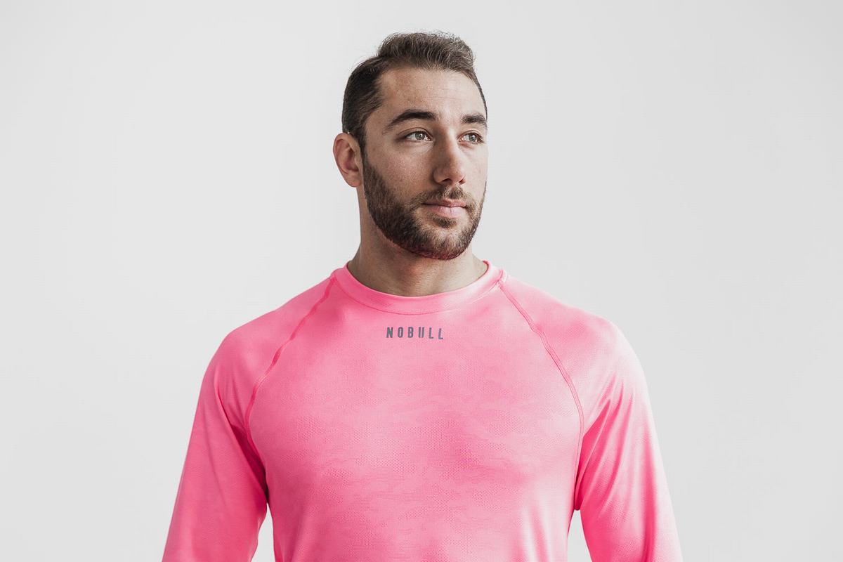 Nobull Lightweight Textured Långärmad T-Shirt Herr Rosa Camo | JU1740368