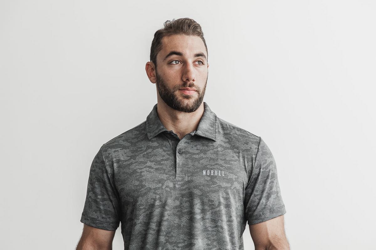 Nobull Lightweight Textured Polo T-Shirt Herr Svarta Camo | RY7589346