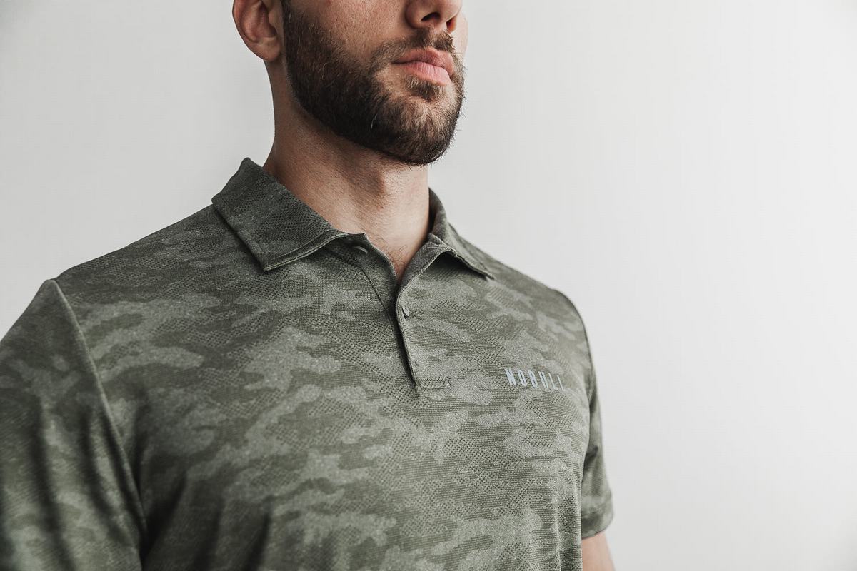 Nobull Lightweight Textured Polo T-Shirt Herr Camo | UA2869530