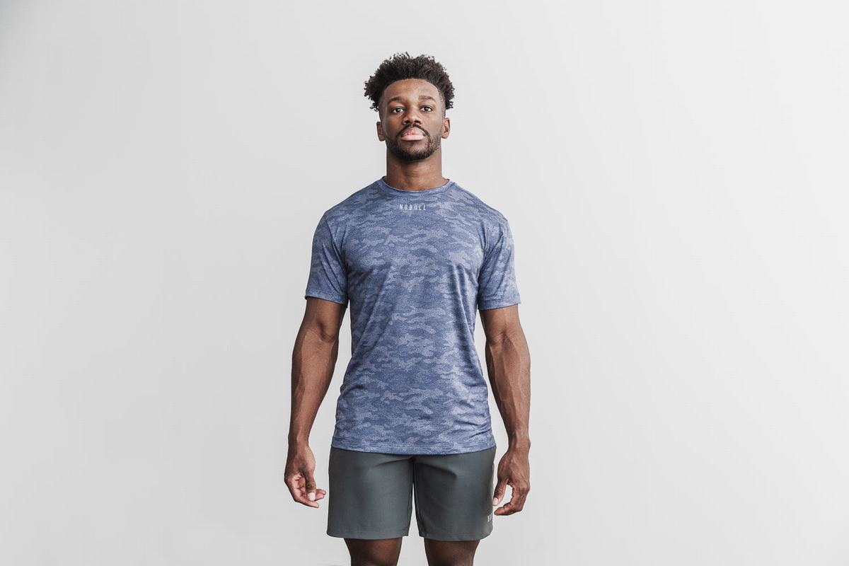 Nobull Lightweight Textured T-Shirt Herr Marinblå Camo | FI2691857