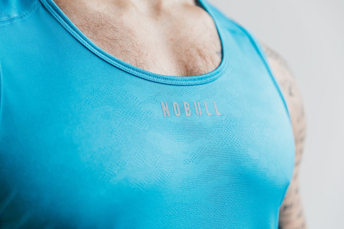 Nobull Lightweight Textured Tank Neon Linne Herr Blå Camo | OP3504916