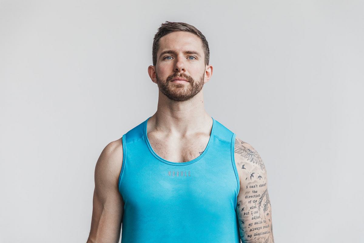 Nobull Lightweight Textured Tank Neon Linne Herr Blå Camo | OP3504916