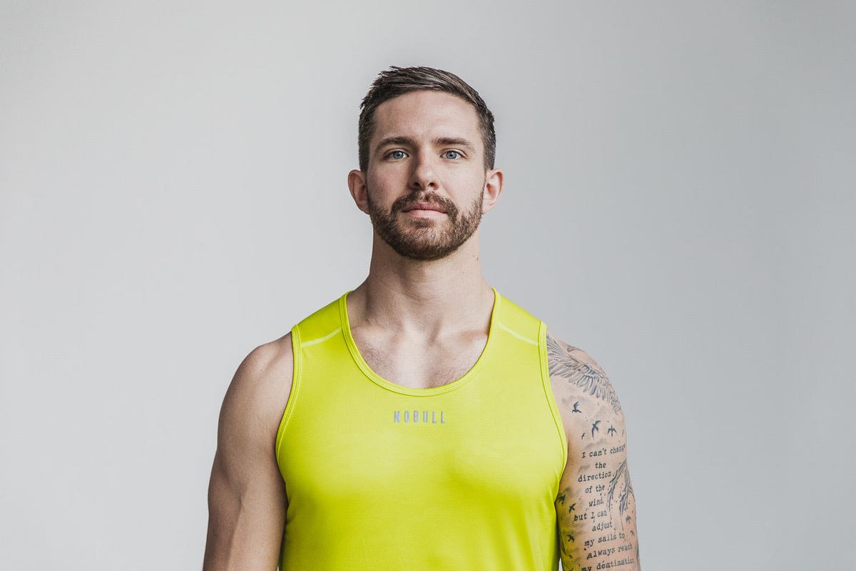 Nobull Lightweight Textured Tank Neon Träningslinne Herr Gula Camo | YW8541206