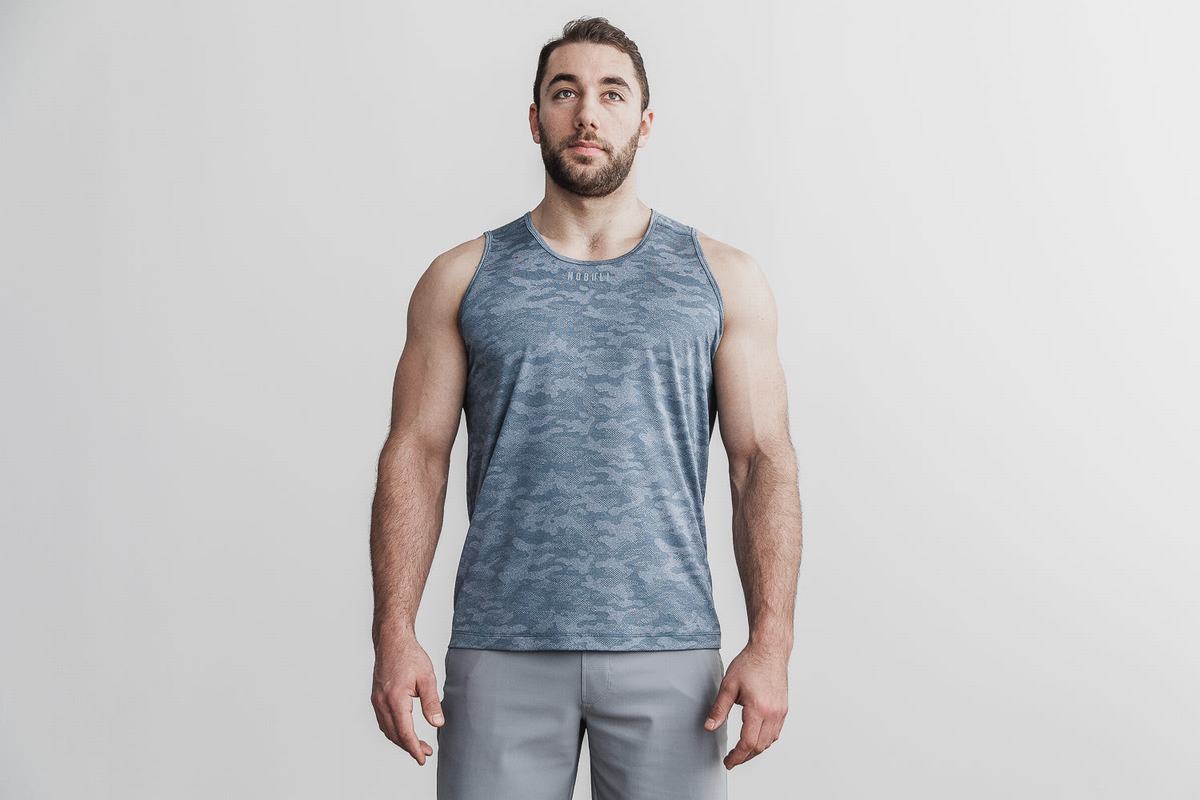 Nobull Lightweight Textured Tank Träningslinne Herr Blå Camo | LP2647859