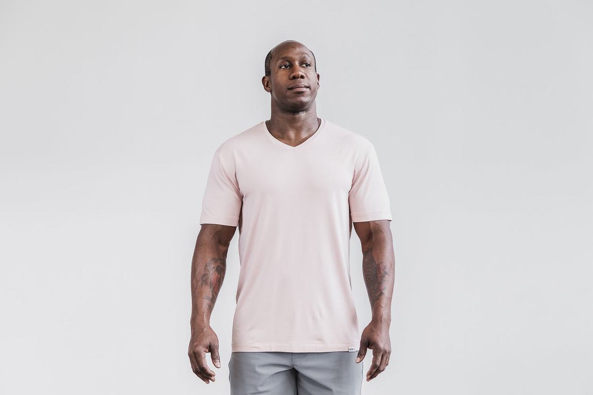 Nobull Lightweight V-Neck T-Shirt Herr Rosa | OL2409653