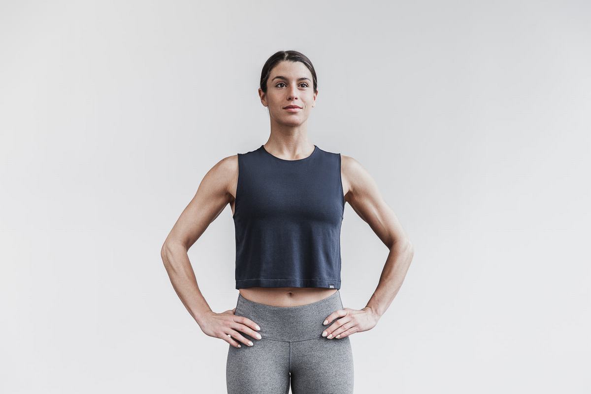 Nobull Lightweight Ärmlös Crop T-Shirt Dam Marinblå | ZT0482391