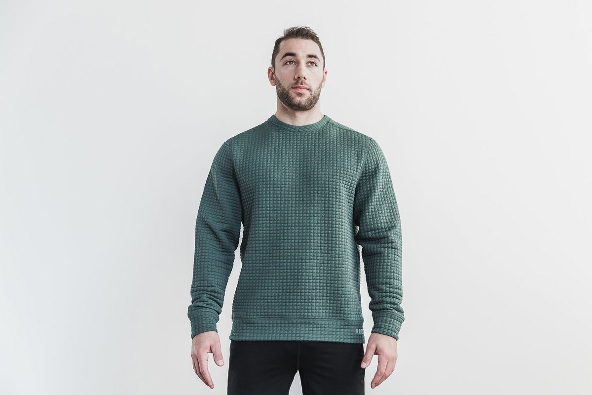 Nobull Quilted Crew Tröja Herr Olivgröna | FO2586913