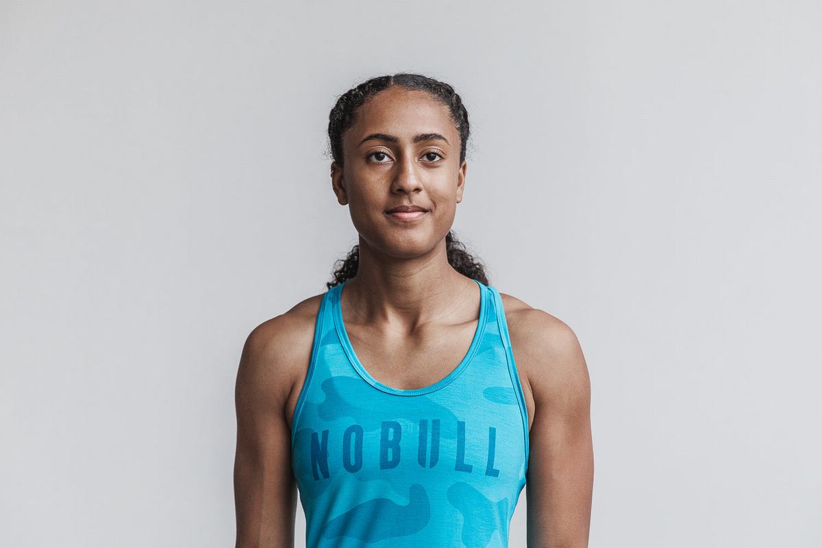 Nobull Racerback Tank Neon Linne Dam Blå Camo | QM7352019