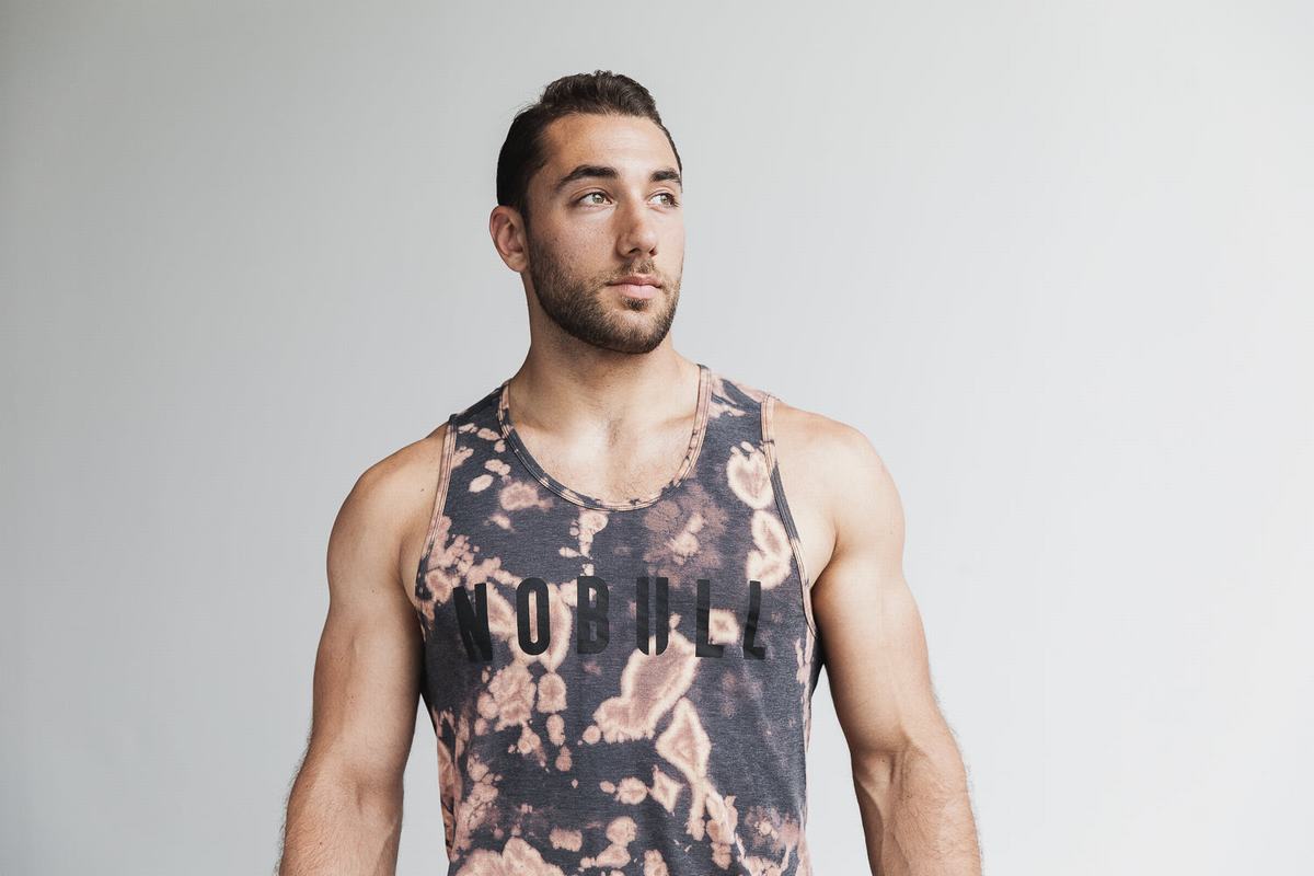 Nobull Tank Tie-Dye Linne Herr Bruna Svarta | UQ4279806