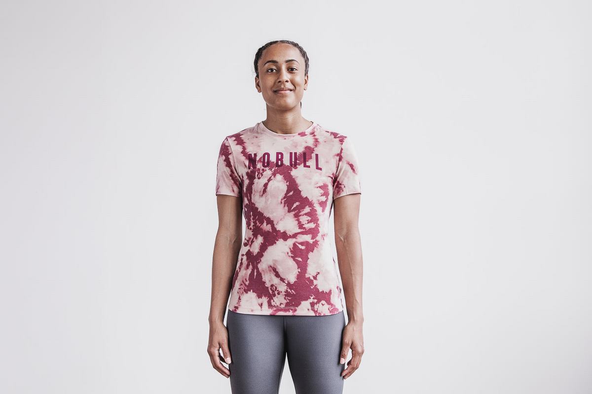 Nobull Tie-Dye T-Shirt Dam Rosa Mörkröda | OF3061285