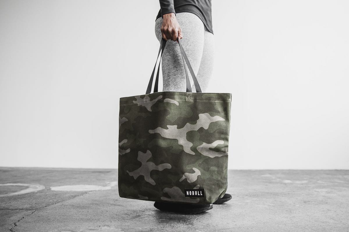 Nobull Waxed Canvas Open Top Tote Väska Dam Gröna Camo | CG4276358