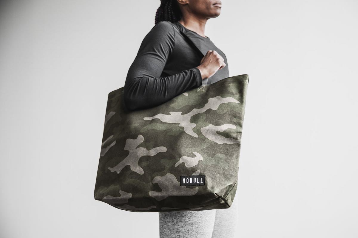 Nobull Waxed Canvas Open Top Tote Väska Dam Gröna Camo | CG4276358