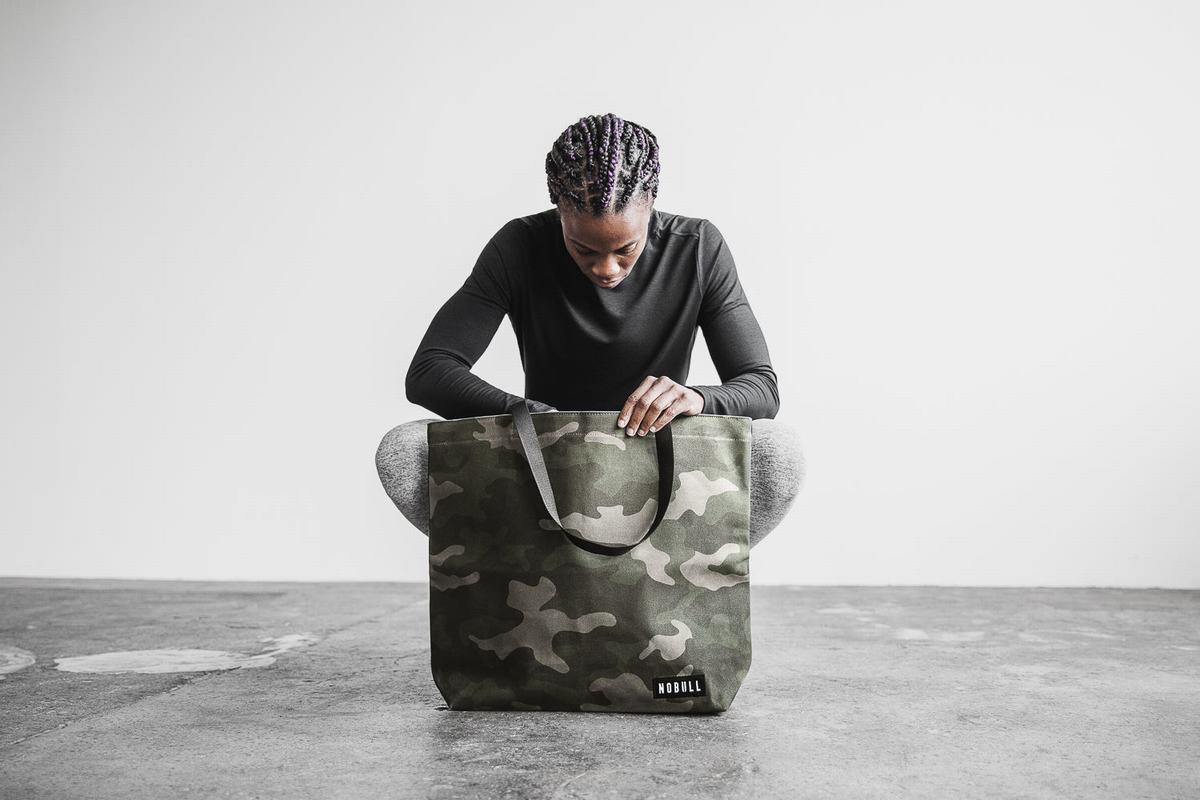 Nobull Waxed Canvas Open Top Tote Väska Dam Gröna Camo | CG4276358