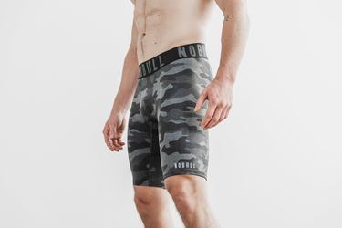 Nobull Compression 9" Plush Heather Shorts Herr Mörkgrå Camo | GM6957843