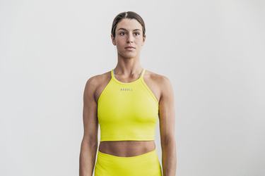 Nobull Halter Crop Tank Neon Ribbed Linne Dam Gula | VG8412673