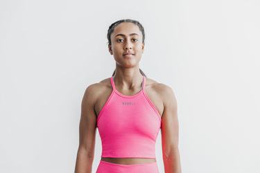 Nobull Halter Crop Tank Neon Ribbed Träningslinne Dam Rosa | LE4857391