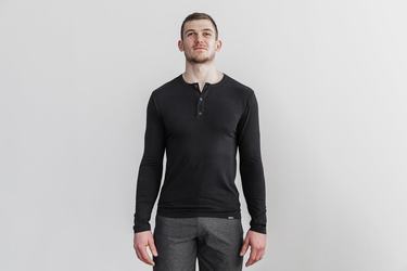 Nobull Lightweight Henley Långärmad T-Shirt Herr Svarta | SE2546791