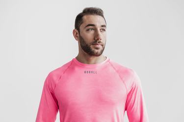 Nobull Lightweight Textured Långärmad T-Shirt Herr Rosa Camo | JU1740368