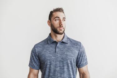 Nobull Lightweight Textured Polo T-Shirt Herr Marinblå Camo | YW5642387