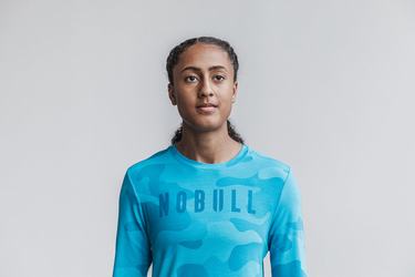 Nobull Långärmad T-Shirt Dam Blå Camo | CQ7281064