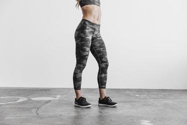 Nobull Mid-Rise Crop Plush Heather Strumpbyxor Dam Grå Camo | LS1479023